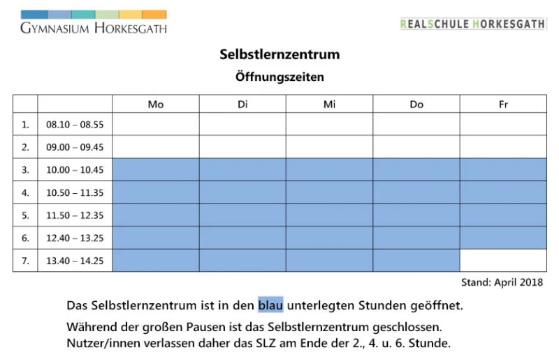 SLZ – Öffnungszeiten Stand: 05/2018